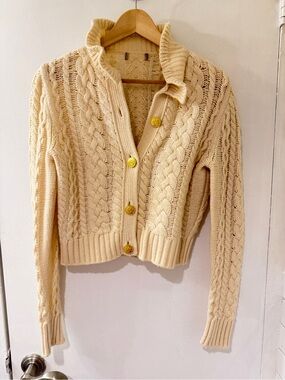 J. Crew Cream Cable Knit Cardigan with Gold Buttons